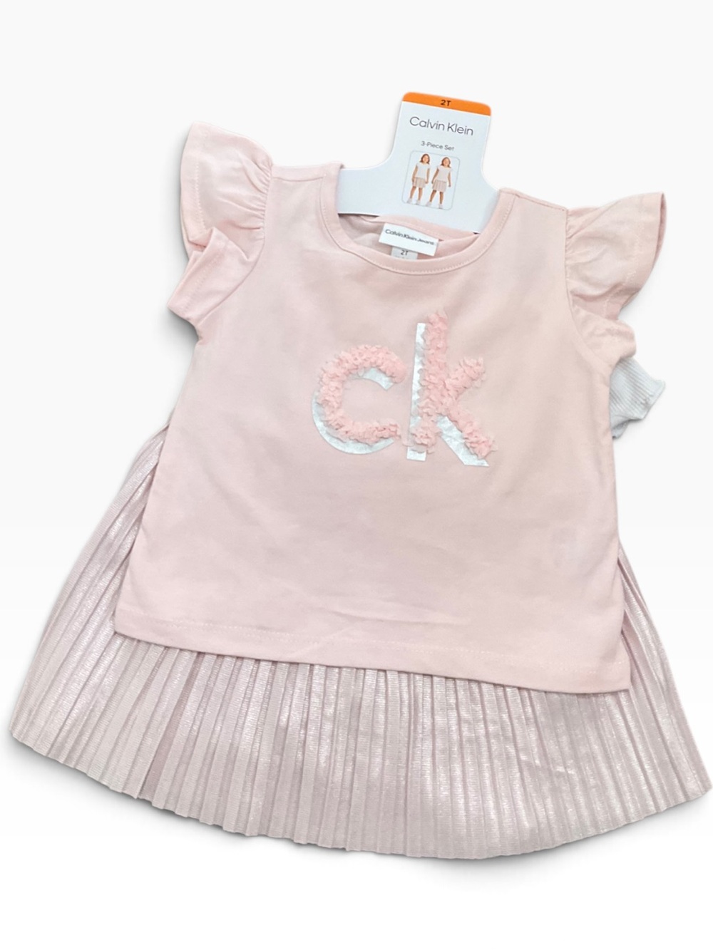 Calvin Klein Girls Pale Pink Tee’s with Pleated Skort Dress Size 2T NWT